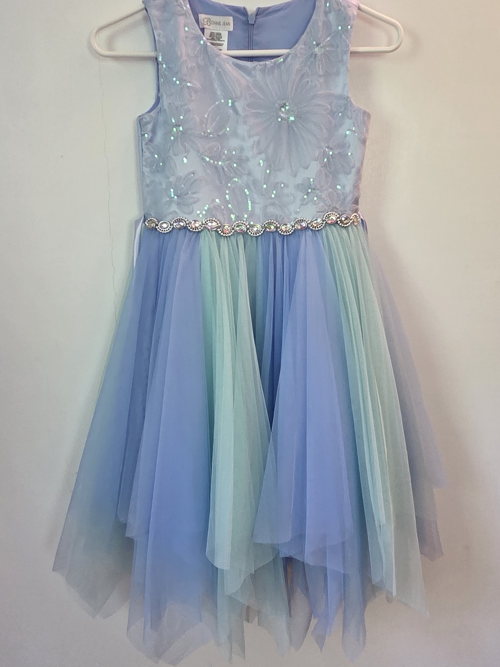 Girls Iridescent Sequin Floral Tulle Dress